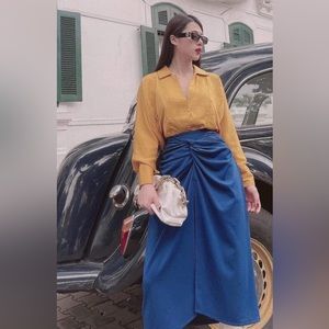 Yellow shirt and Blue skirt Set Size M